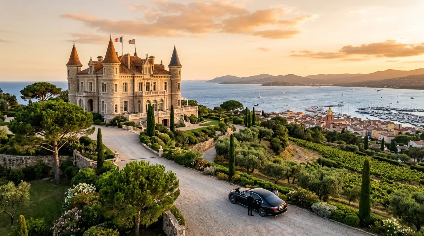 A 19th-century château palace hotel on a hilltop above Saint-Tropez with sea views