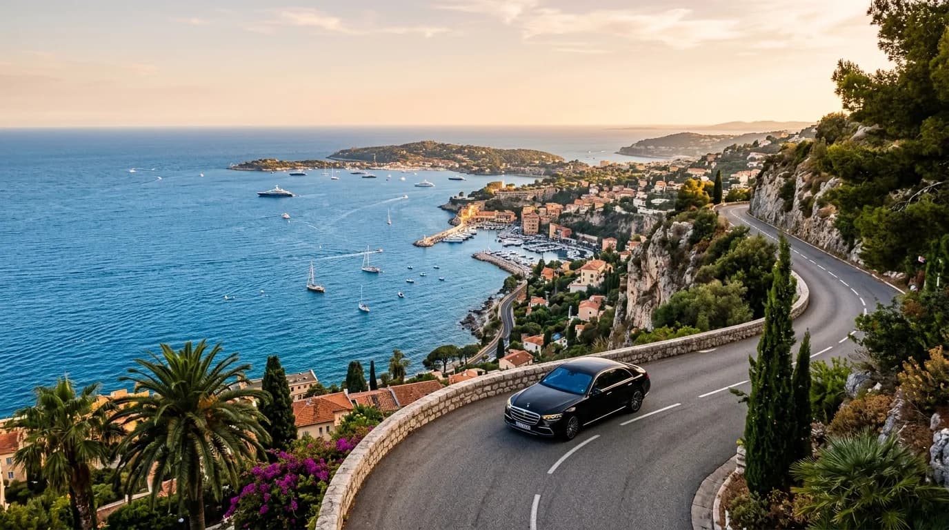 A scenic French Riviera panorama with the coast, corniche road and sea for a five-day tour