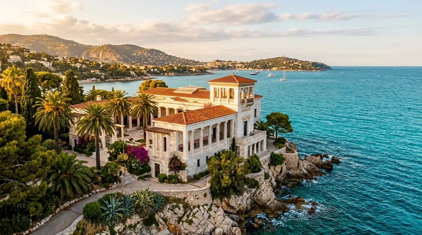 The Villa Kérylos, a recreated ancient Greek villa on the seafront of Beaulieu-sur-Mer