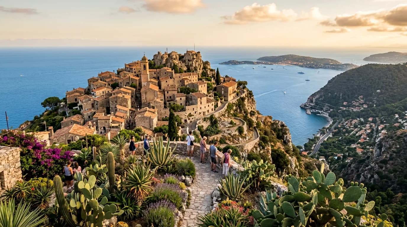 The perched medieval village of Èze and its exotic garden high above the Mediterranean