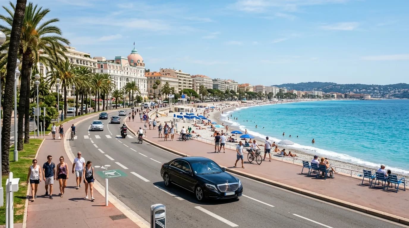 The Promenade des Anglais in Nice a short drive from the airport for a layover