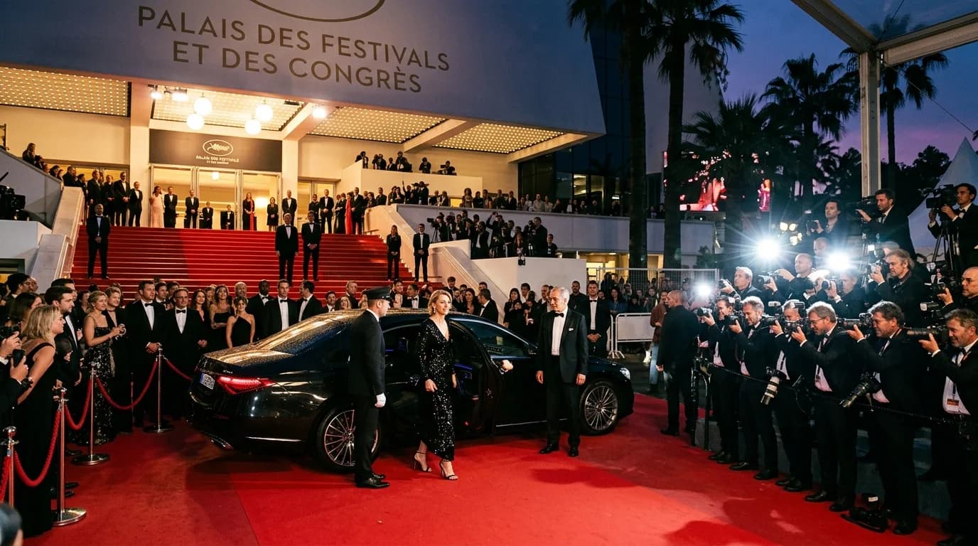 Cannes Film Festival transport with a black Mercedes at the red carpet